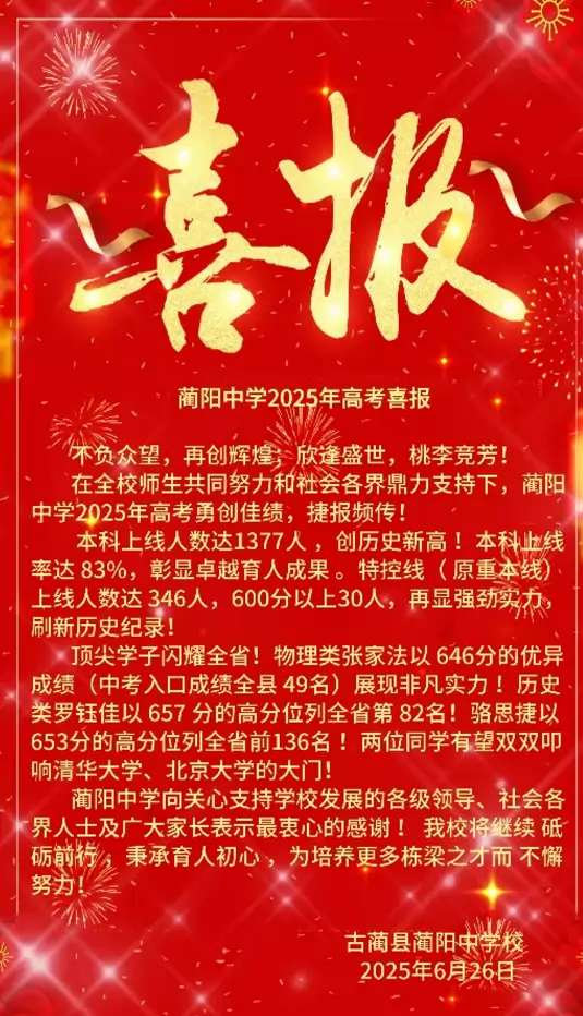 2025年古蔺县蔺阳中学高考成绩升学率