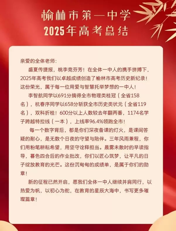 2025年榆林市第一中学高考成绩升学率
