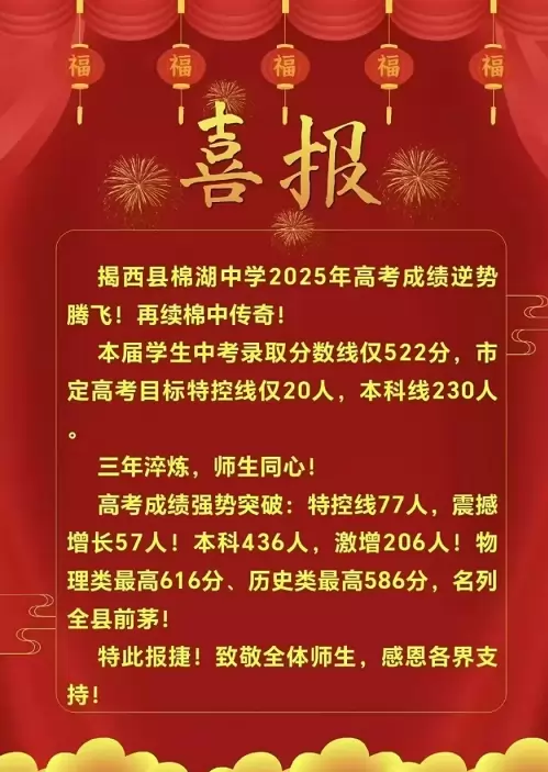 2025年揭西县棉湖中学高考成绩升学率