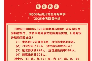 2025年淮安市经济开发区开明中学中考成绩升学率(中考喜报)