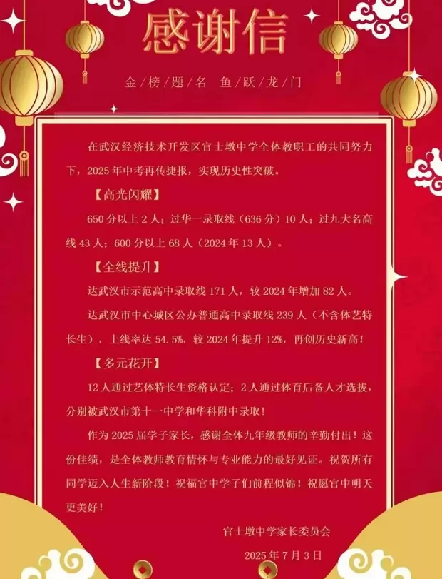 2025年官士墩中学中考成绩升学率(中考喜报)