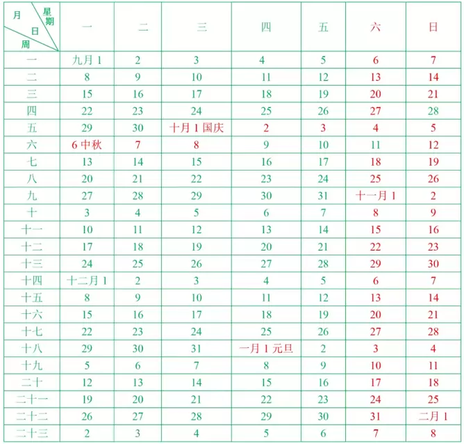 厦门市全日制中小学2025-2026学年度校历表:第一学期周表