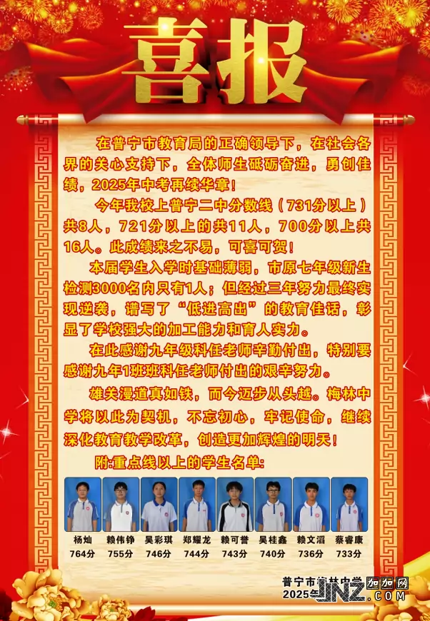 2025年普宁市梅林中学中考成绩升学率(中考喜报)