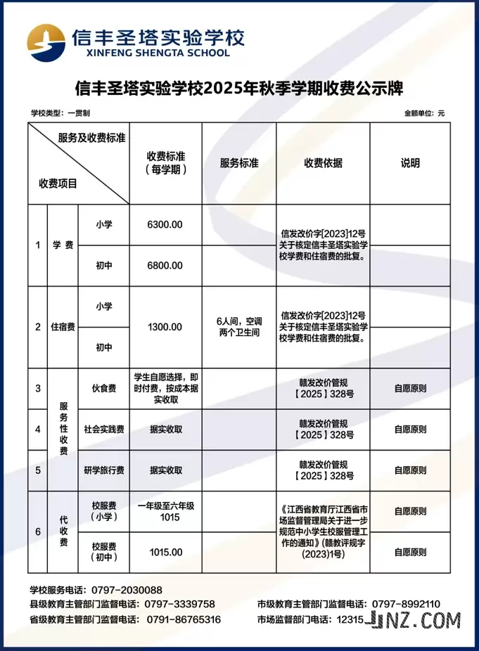 2025年信丰圣塔实验学校收费标准