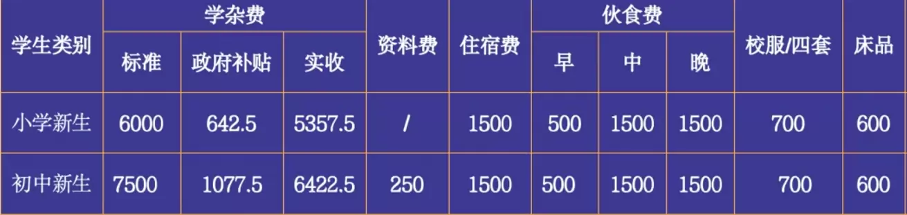 2025年东莞市横沥崇英学校收费标准